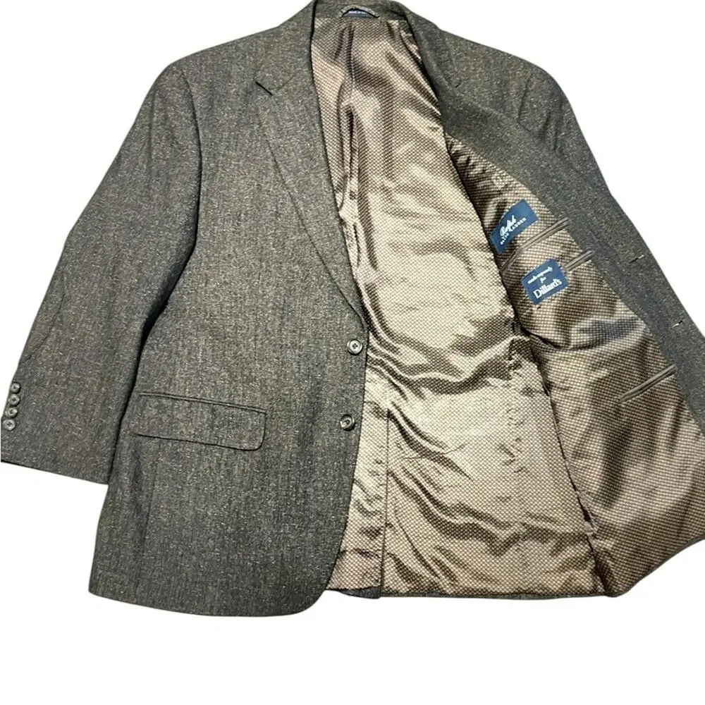 Ralph by Ralph Lauren Brown Tweed Wool Blend Two-Button Blazer Elbow Patches 44S
